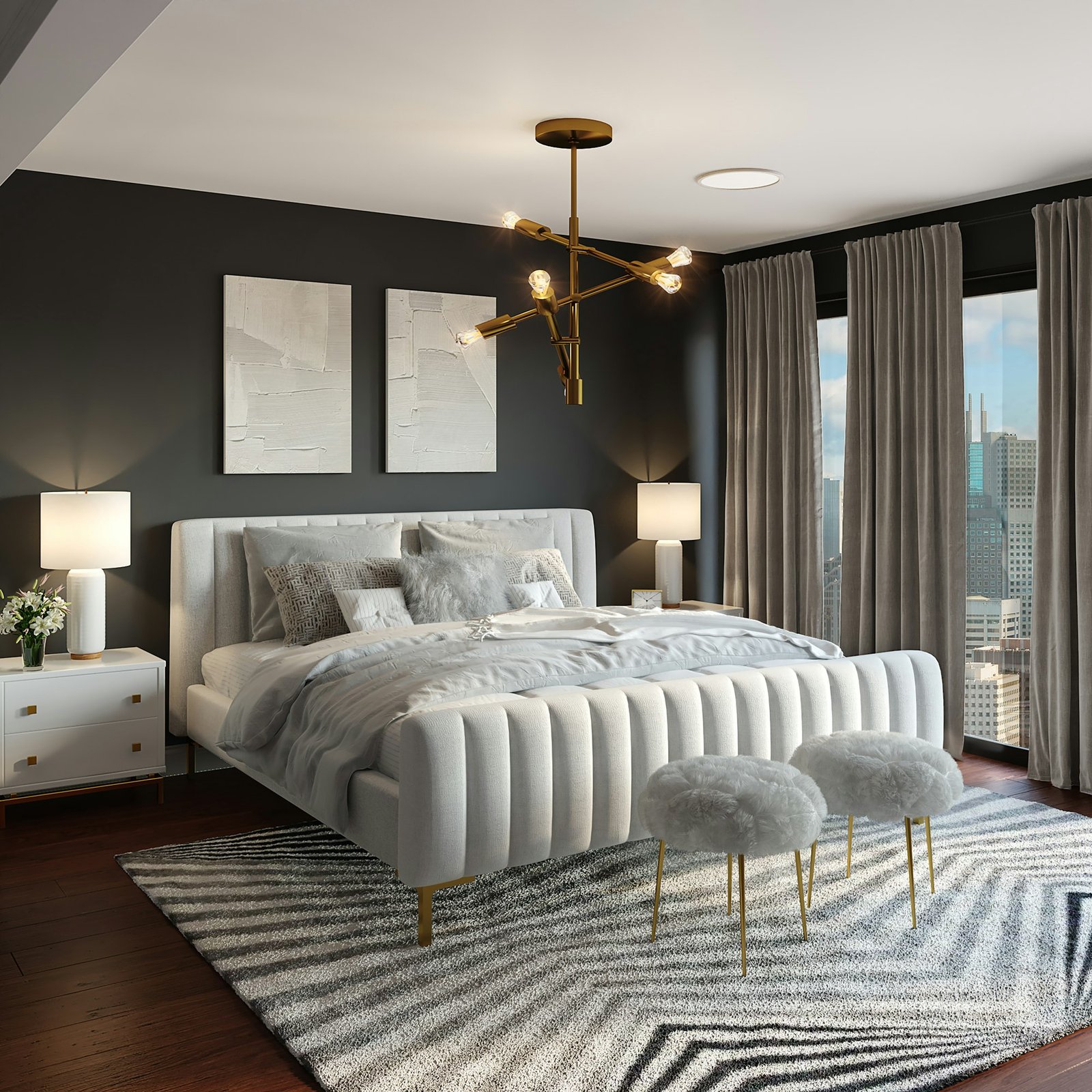 Master bedroom suite with large windows